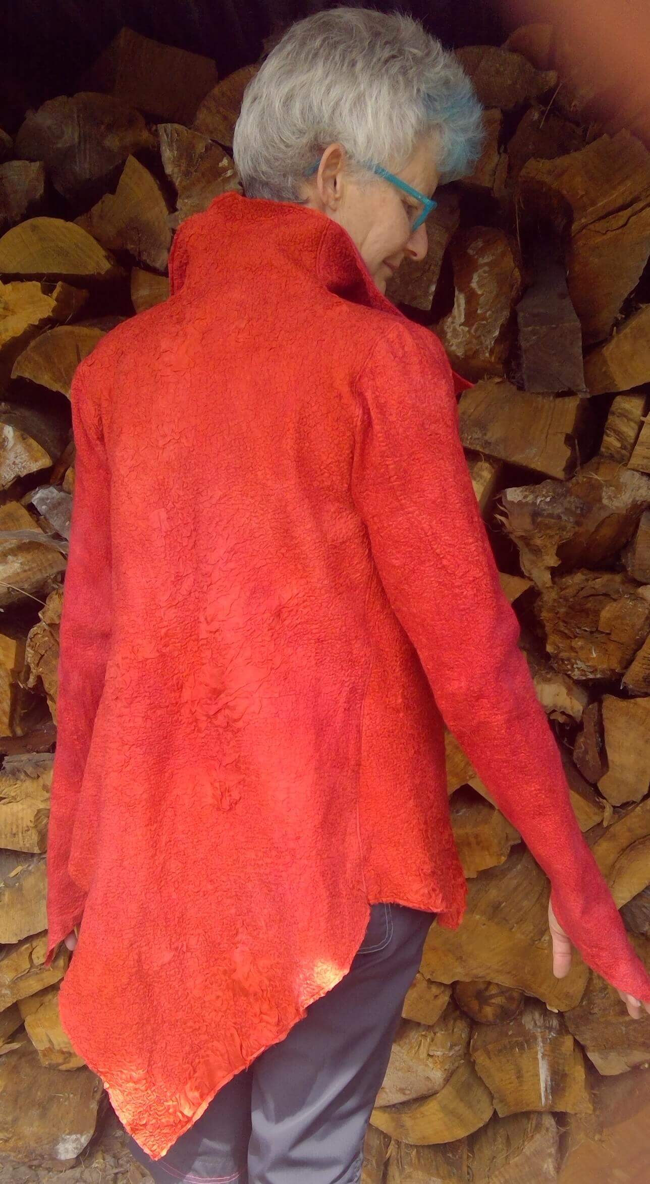 Handfelted and Handdyed, Silk paj and Ultrafine Merino       12 micron merino.