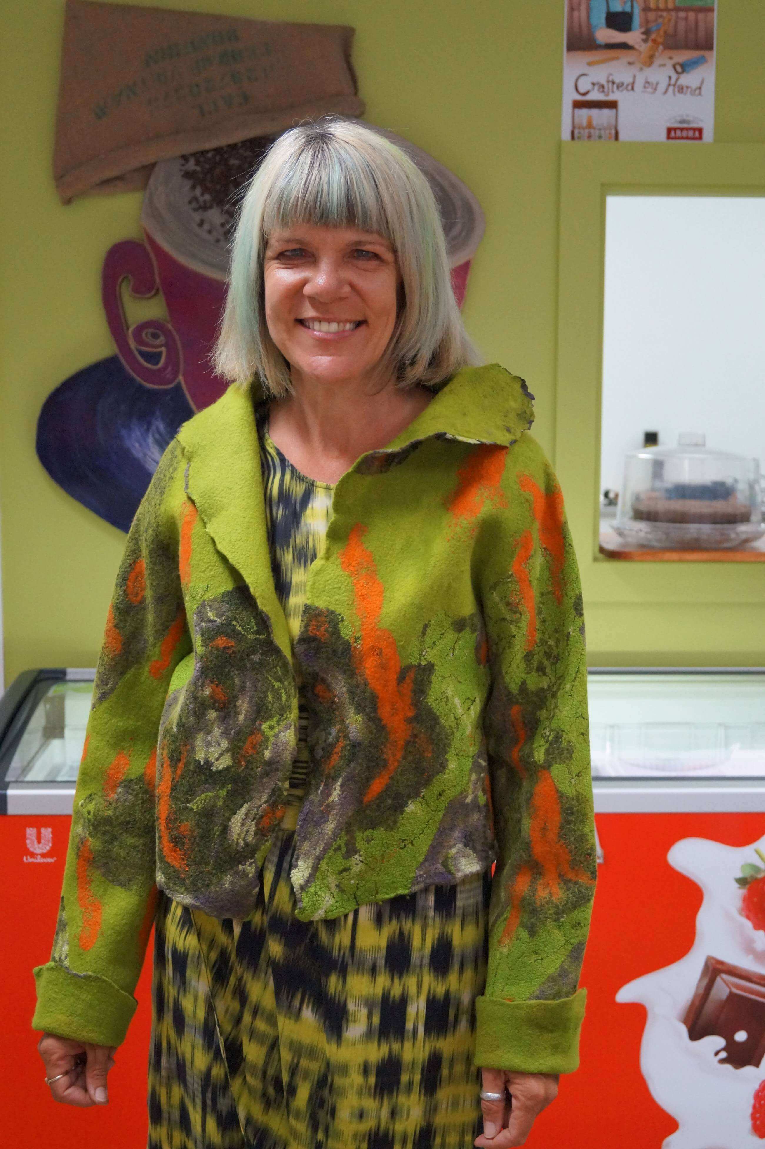 Handdyed and handfelted, superfine merino and silk.