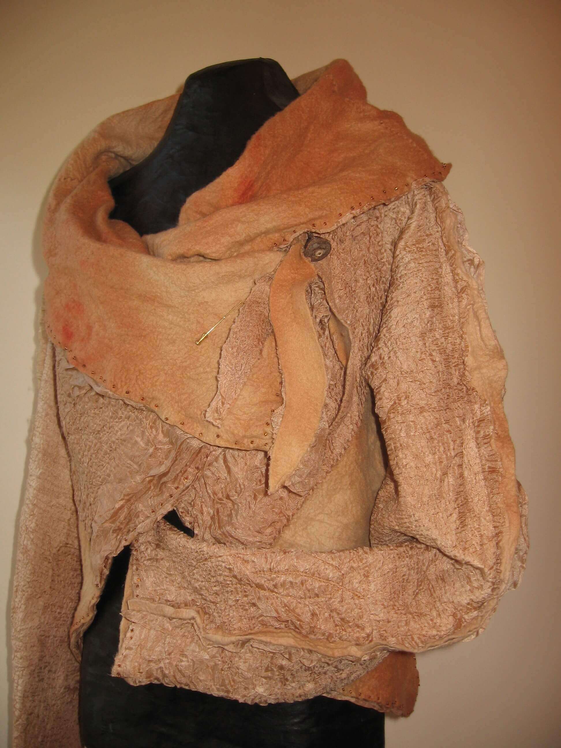 Handfelted silk paj and 18.9 micron merino, Handdyed with eucalyptus bark and leaves